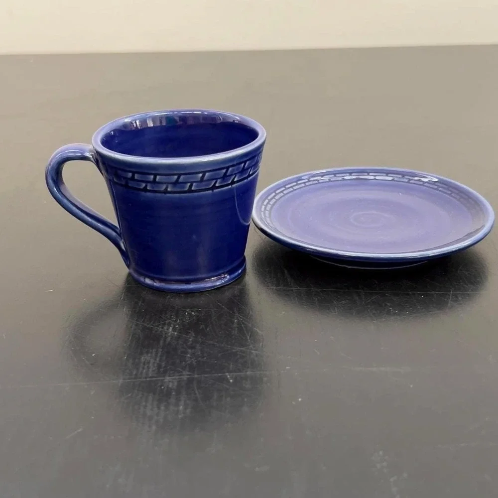 Gres Ferreras Espresso Cup Saucer Set Cobalt Blue Stoneware Spain OS‎